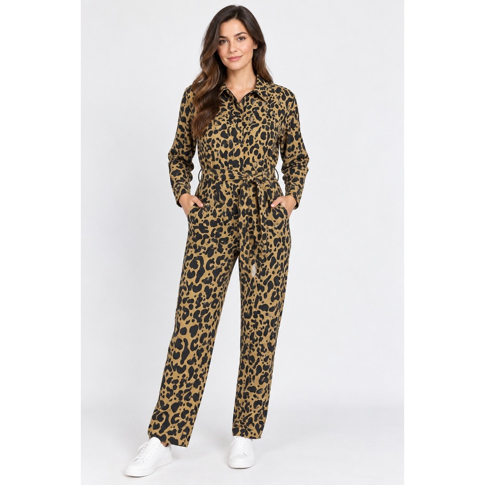 LITA by Ciara Leopard Animal Print Utility Jumpsuit Womens S Made Italy Belted